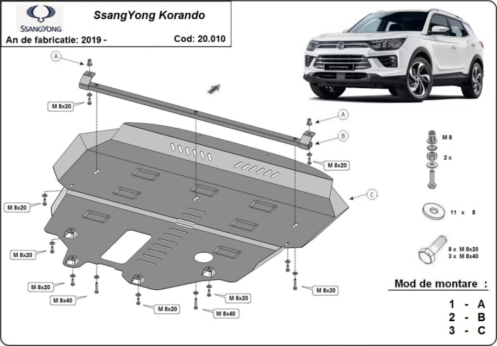 Scut motor metalic SsangYong Korando 2019-2026 - Oțel 2 mm [3]