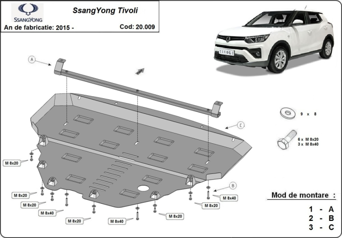 Scut motor metalic SsangYong Tivoli 2015-2023 - Oțel 2 mm [3]