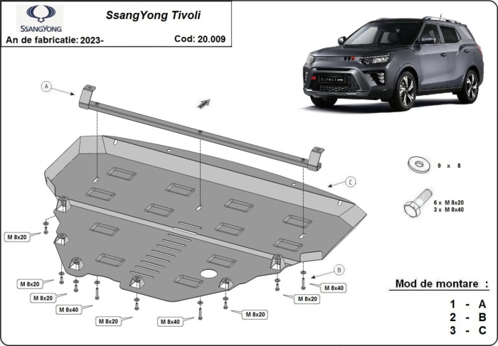 Scut motor metalic SsangYong Tivoli 2023-2026 - Oțel 2 mm [3]