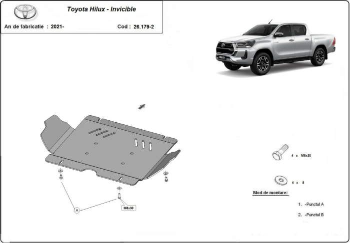 Scut motor metalic Toyota Hilux Invincible 2021-2026 - Oțel 3 mm [2]