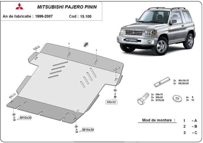 Scut motor Mitsubishi Pajero Pinin 1997-2007 - Oțel 3 mm [3]