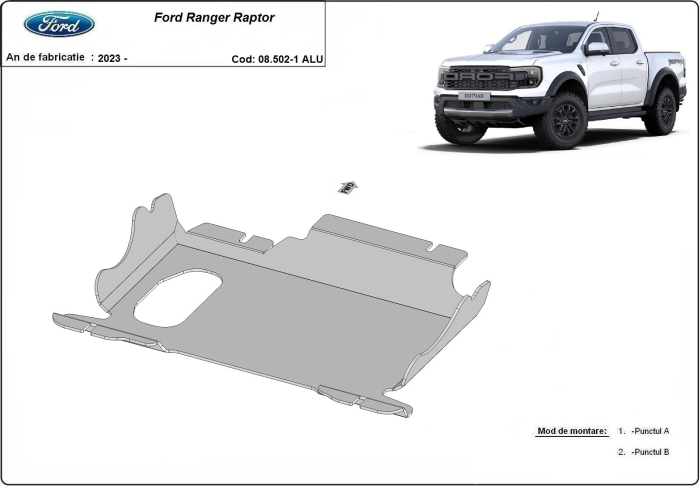 Scut motor și grup față Ford Ranger Raptor - Aluminiu 2023-2026 - Aluminiu 4 mm [2]