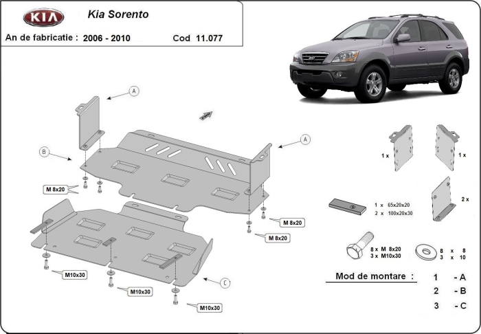 Scut motor și radiator Kia Sorento 2006-2010 - Oțel 2 mm [3]
