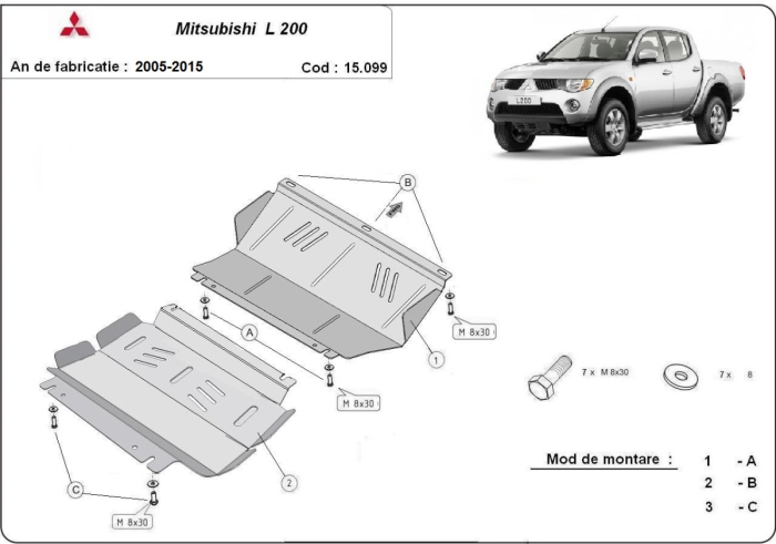 Scut motor și radiator Mitsubishi L200 2005-2015 - Oțel 3 mm [3]