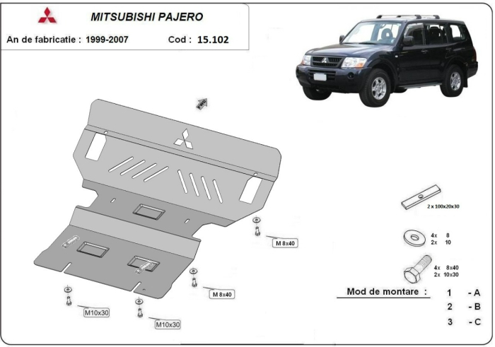 Scut motor și radiator Mitsubishi Pajero 3 (V60, V70) 1999-2007 - Oțel 2.5 mm [3]