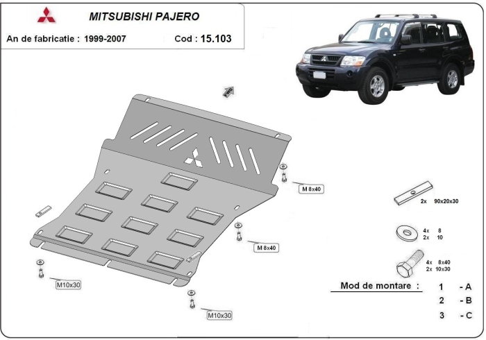 Scut motor și radiator Mitsubishi Pajero 3 (V60, V70) Vers 2.0 1999-2007 - Oțel 3 mm [3]