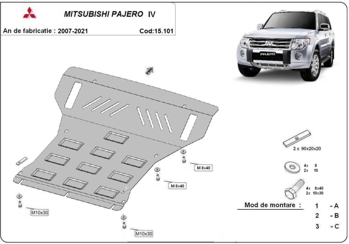 Scut motor și radiator Mitsubishi Pajero 4 (V80, V90) 2007-2021 - Oțel 3 mm [3]