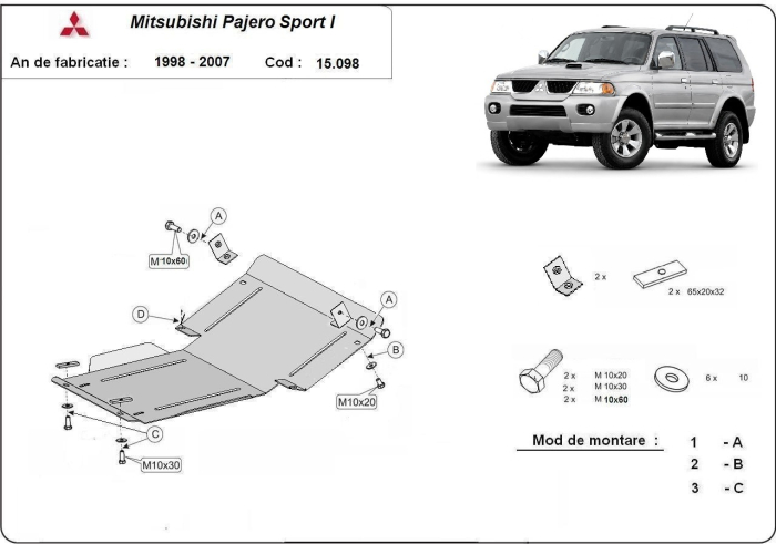 Scut motor și radiator Mitsubishi Pajero Sport 1 1998-2007 - Oțel 3 mm [3]