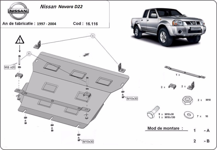Scut motor şi radiator Nissan Navara D22 1997-2004 - Oțel 3 mm [3]