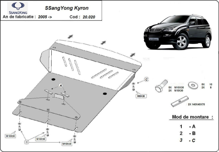 Scut motor SsangYong Kyron 2005-2014 - Oțel 2 mm [3]