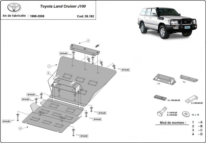 Scut motor Toyota Land Cruiser J100 1998-2008 - Oțel 2.5 mm [3]
