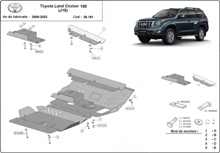 Scut motor Toyota Land Cruiser J150 2009-2023 - Oțel 2.5 mm [3]