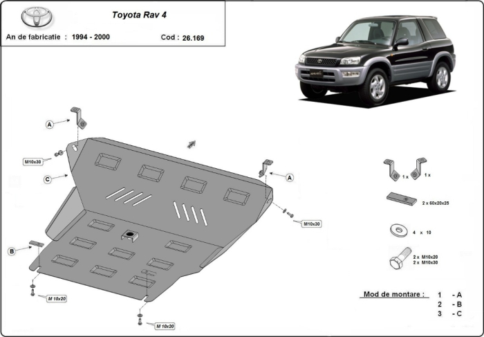 Scut motor Toyota RAV4 1994-2000 - Oțel 2 mm [3]