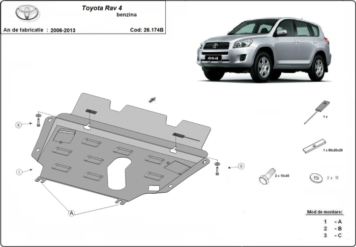 Scut motor Toyota RAV4 benzină 2006-2013 - Oțel 2.5 mm [3]