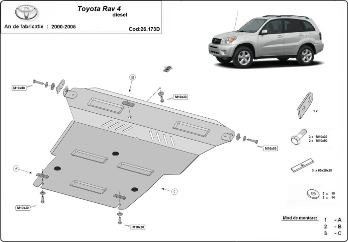 Scut motor Toyota RAV4 Diesel 2000-2005 - Oțel 2 mm [3]