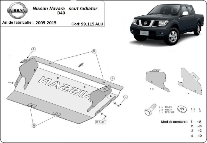 Scut radiator din aluminiu Nissan Navara 2005-2015 - Aluminiu 4 mm [2]