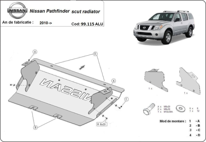 Scut radiator din aluminiu Nissan Pathfinder 2010-2026 - Aluminiu 4 mm [2]