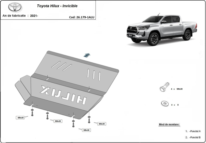 Scut radiator din aluminiu Toyota Hilux Invincible 2021-2026 - Aluminiu 4 mm [2]