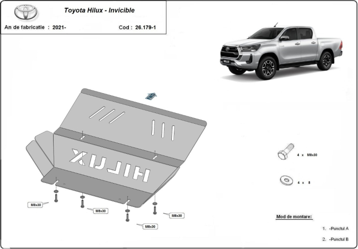 Scut radiator metalic Toyota Hilux Invincible 2021-2026 - Oțel 3 mm [2]