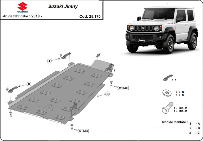 Scut reductor/cutie transfer Suzuki Jimny - model cu 3 uși 2018-2026 - Oțel 3 mm [3]