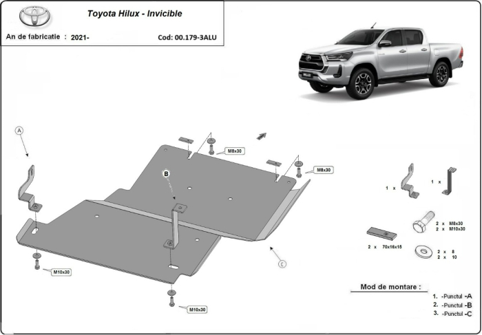 Scut reductor din aluminiu Toyota Hilux Invincible 2021-2026 - Aluminiu 4 mm [2]