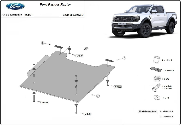 Scut reductor Ford Ranger Raptor - Aluminiu 2023-2026 - Aluminiu 4 mm [3]
