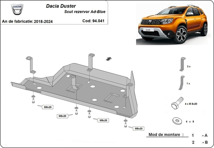 Scut rezervor AdBlue Dacia Duster 2018-2024 - Oțel 2 mm [3]