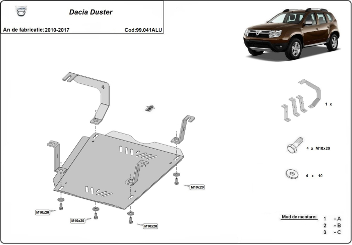 Scut rezervor din aluminiu Dacia Duster 2010-2017 - Aluminiu 4 mm [3]