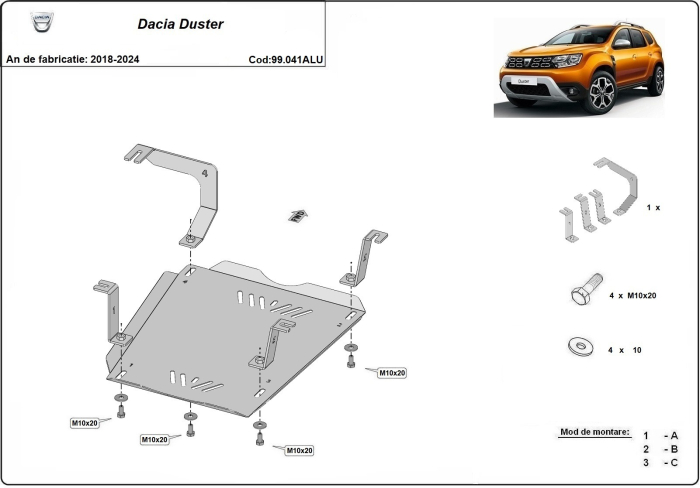 Scut rezervor din aluminiu Dacia Duster 2018-2024 - Aluminiu 4 mm [3]