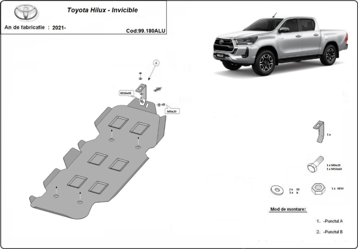 Scut rezervor din aluminiu Toyota Hilux Invicible 2021-2026 - Aluminiu 3 mm [3]