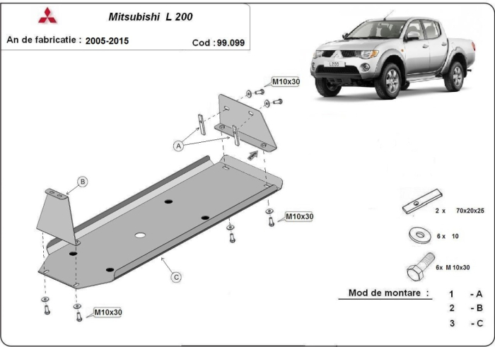 Scut rezervor Mitsubishi L200 2005-2015 - Oțel 2.5 mm [3]