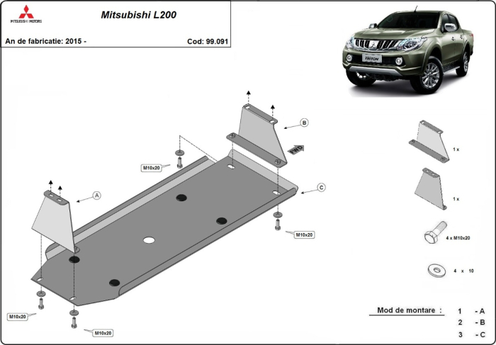 Scut rezervor Mitsubishi L200 2015-2026 - Oțel 2 mm [3]