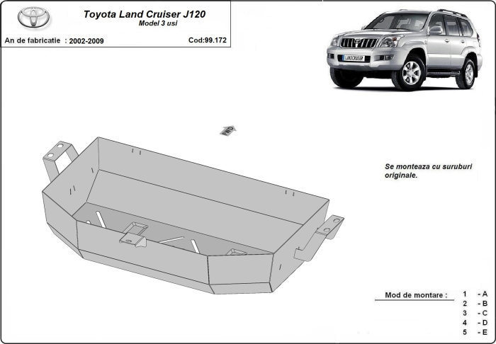 Scut rezervor Toyota Land Cruiser J120 - Model 3 uși 2002-2009 - Oțel 2 mm [3]