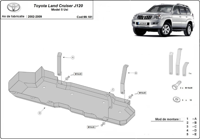 Scut rezervor Toyota Land Cruiser J120 - Model 5 uși 2002-2009 - Oțel 2 mm [3]