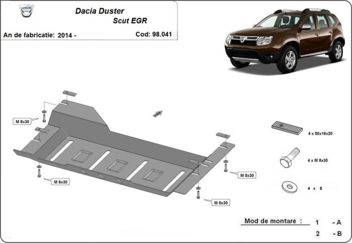 Scut sistem Stop&GO, EGR Dacia Duster Diesel 2014-2017 - Oțel 2 mm [3]
