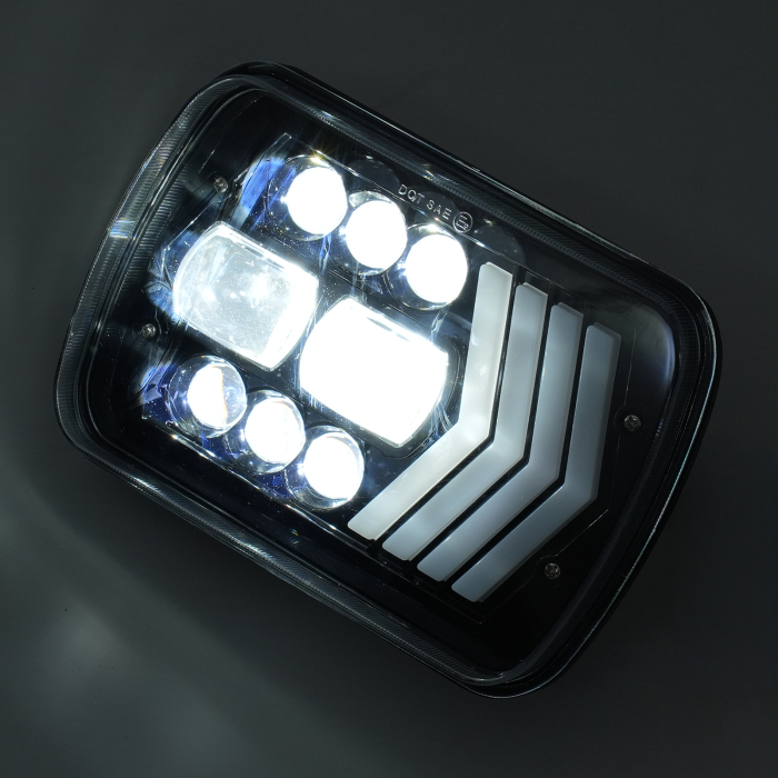 Set faruri LED dreptunghiulare 5x7 inch - cu DRL alb si semnalizare galbena - 12-24V [8]