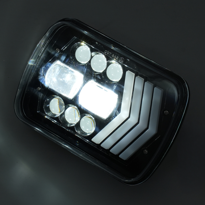 Set faruri LED dreptunghiulare 5x7 inch - cu DRL alb si semnalizare galbena - 12-24V [7]