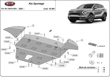 EXTERIOR - Scut motor Kia Sportage 2021-2026 - Oțel 2 mm