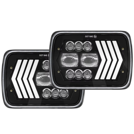 Faruri - Set faruri LED dreptunghiulare 5x7 inch - cu DRL alb si semnalizare galbena - 12-24V