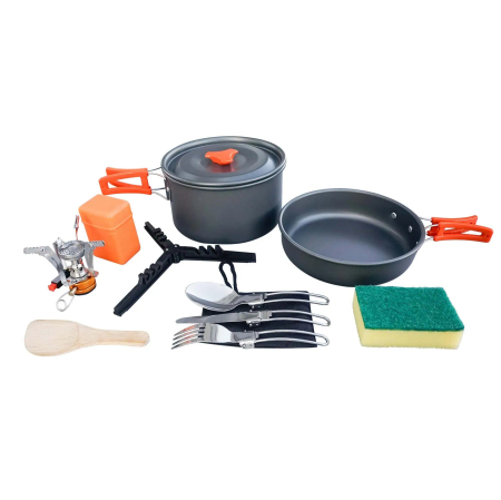 Accesorii Camping - Set vase camping cu arzător gaz și tacâmuri TEKSON Expedition