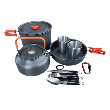 CAMPING & OVERLANDING - Set vase camping TEKSON Trip cu ceainic, pahare și tacâmuri