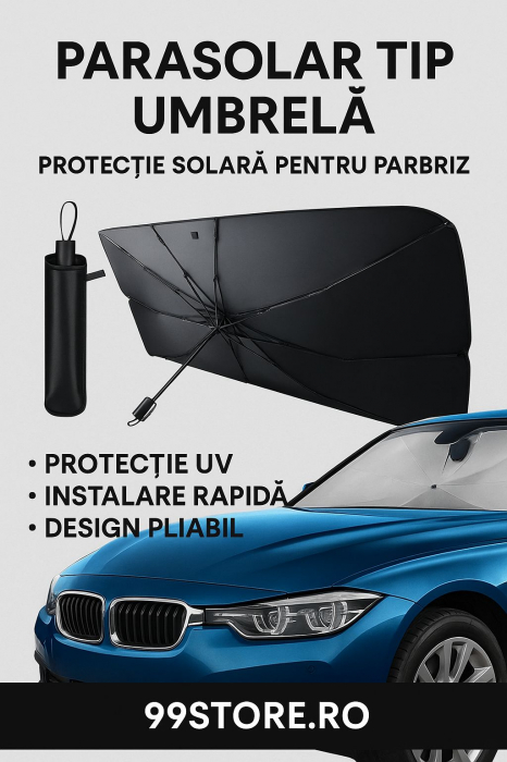 Parasolar auto tip umbrelă – protecție solară pentru parbriz, design pliabil, cu husă [1]
