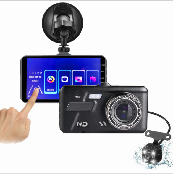 Cameră Auto DVR Duală Full HD cu Ecran Tactil 4” și Cameră Spate [1]