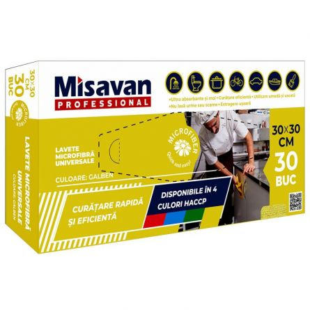 Articole curatenie - Display lavete microfibra Misavan Professional, 30*30cm, galben, 30 buc/display