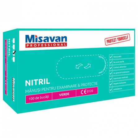 Îngrijire și curățenie - Manusi unica folosinta nitril Misavan, L, verde, 100 buc/set