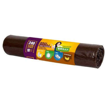 Articole curatenie - Saci menajeri colectare selectiva Brilli 240l, 10 buc, maro
