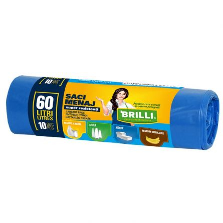 Articole curatenie - Saci menajeri colectare selectiva Brilli 60l, 10 buc, albastri