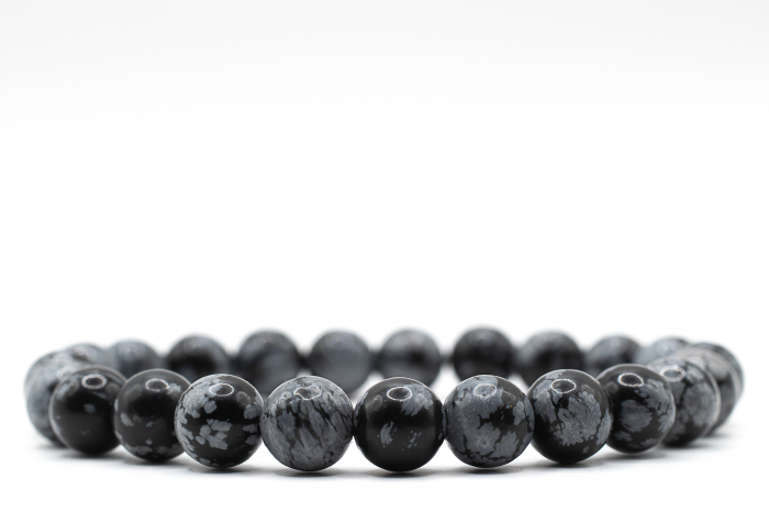 Brățară Obsidian Snowflake natural 9mm piatră neagră elastică unisex ABSTRION [2]