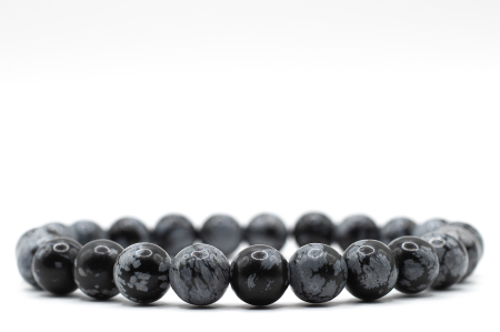 Brățară Obsidian Snowflake natural 9mm piatră neagră elastică unisex ABSTRION [1]