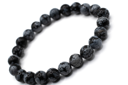 Bratari Pietre Naturale 8-9mm - Brățară Obsidian Snowflake natural 9mm piatră neagră elastică unisex ABSTRION